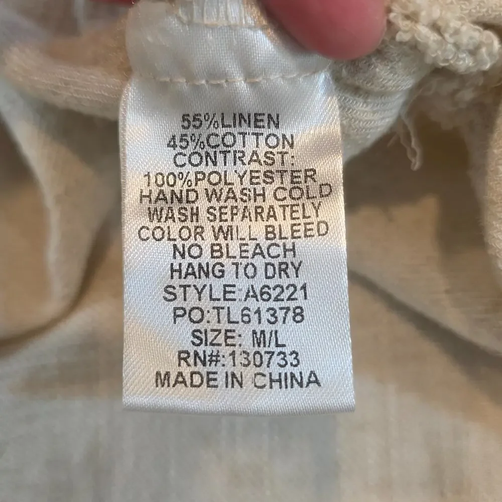 Umgee Beige Cotton Kimono Cardigan w/ Fringe Trim Open Front Boho Hippie Sz M/L - Picture 8 of 8